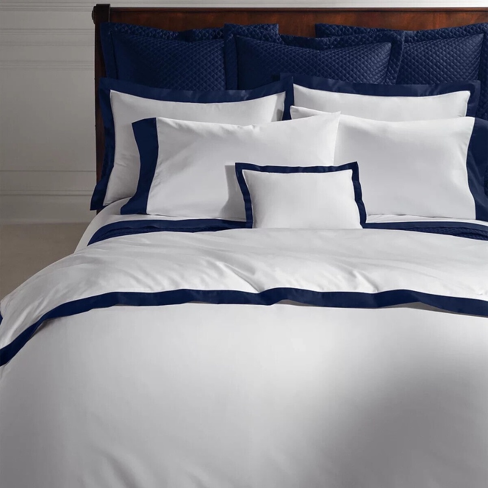 Ralph Lauren RL624 Organic Cotton Sateen Border FULL/QUEEN Duvet Cover Polo Navy